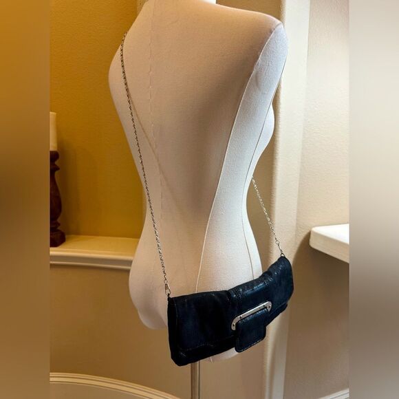 Sondra Roberts SR Squared Shiny Black Evening Clutch Chain Crossbody Purse - Picture 14 of 14